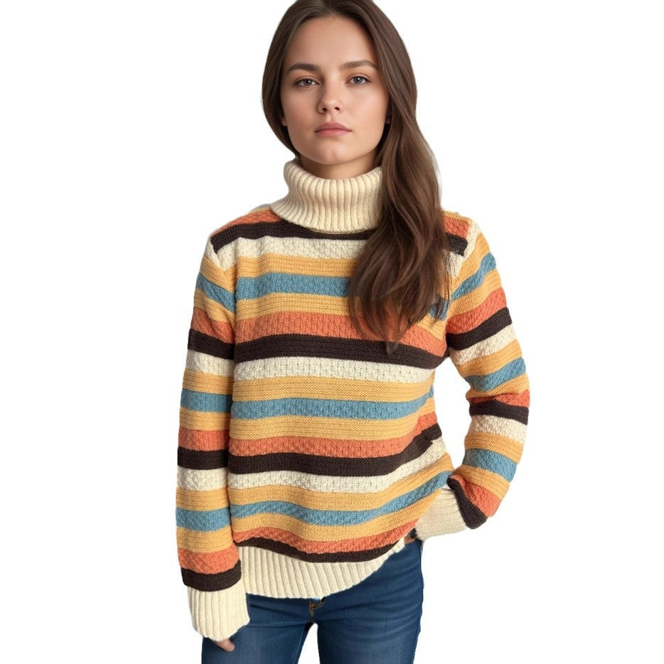 Damen Rollkragenpullover Gestreift Weich Norvielle