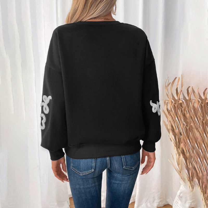 Damen Pullover Locker Herzen-Applikation Norvielle