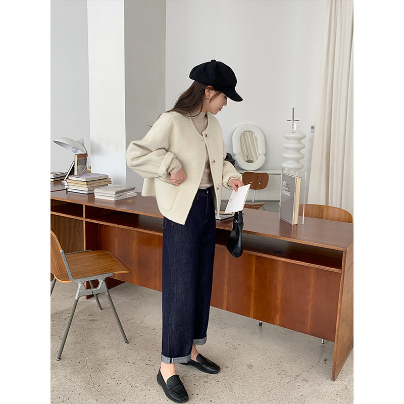 Damen Strickjacke Weich Klassische Knöpfe Beige