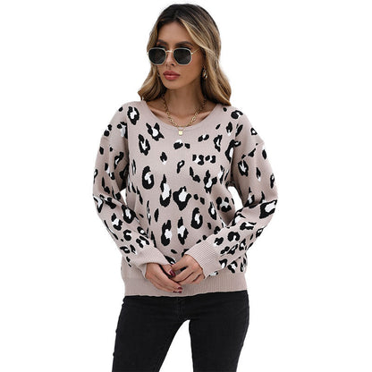 Damen Strickpullover Leo-Print Lässig Norvielle