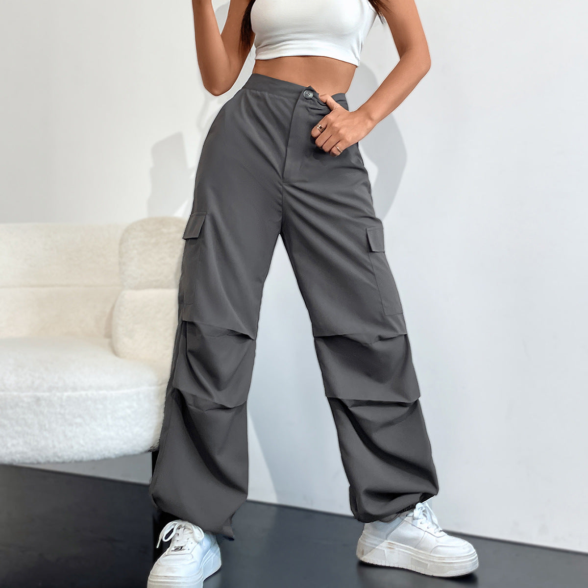 Damen Cargo-Hose Hochbund Seitentaschen Norvielle - Norvielle