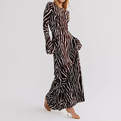 Damen Maxikleid Tiermuster Glanzstoff Lang - Norvielle