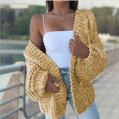 Damen Oversized Cardigan Grobstrick Lässig Beige
