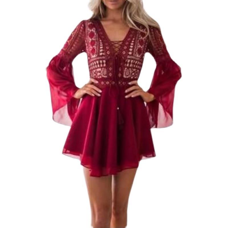 Norvielle Damen Minikleid V-Ausschnitt Schwarz - Norvielle