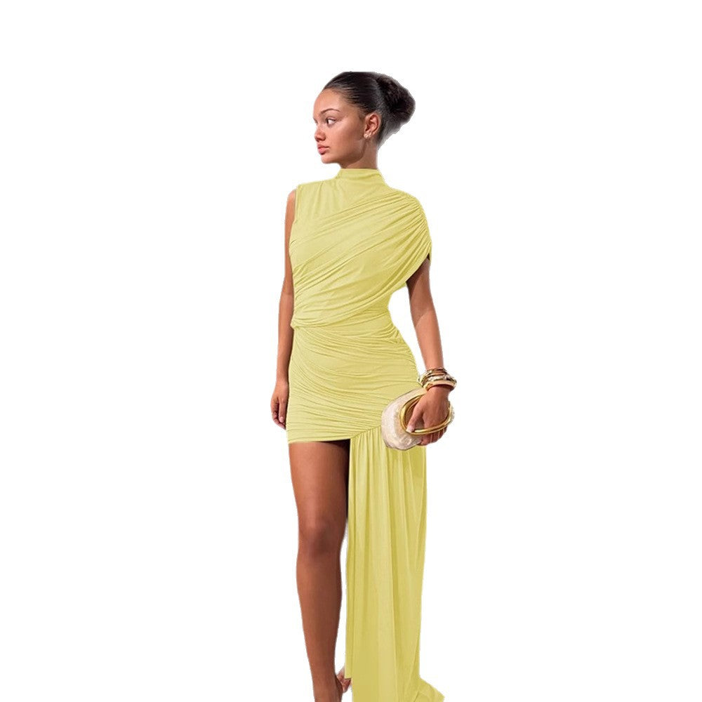 Damen Minikleid Asymmetrischer Schnitt Raffungen Norvielle