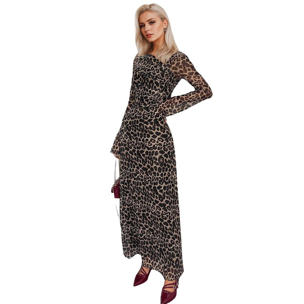 Damen Maxikleid Animal-Print Elegant Schnitt