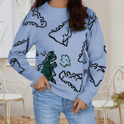 Damen Pullover Dinosaurier Motiv Lässiger Schnitt Norvielle