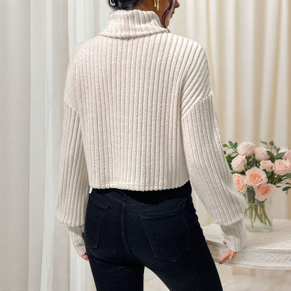 Damen Pullover Cropped mit Rippstruktur und hohem Kragen Norvielle