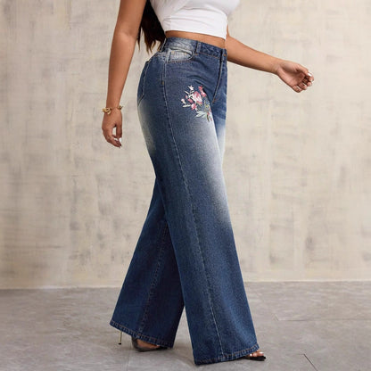 Damen Weite Jeans Blumenstickerei Norvielle