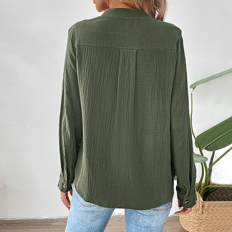 Damen Langarmshirt Knopfleiste Strukturiert Norvielle