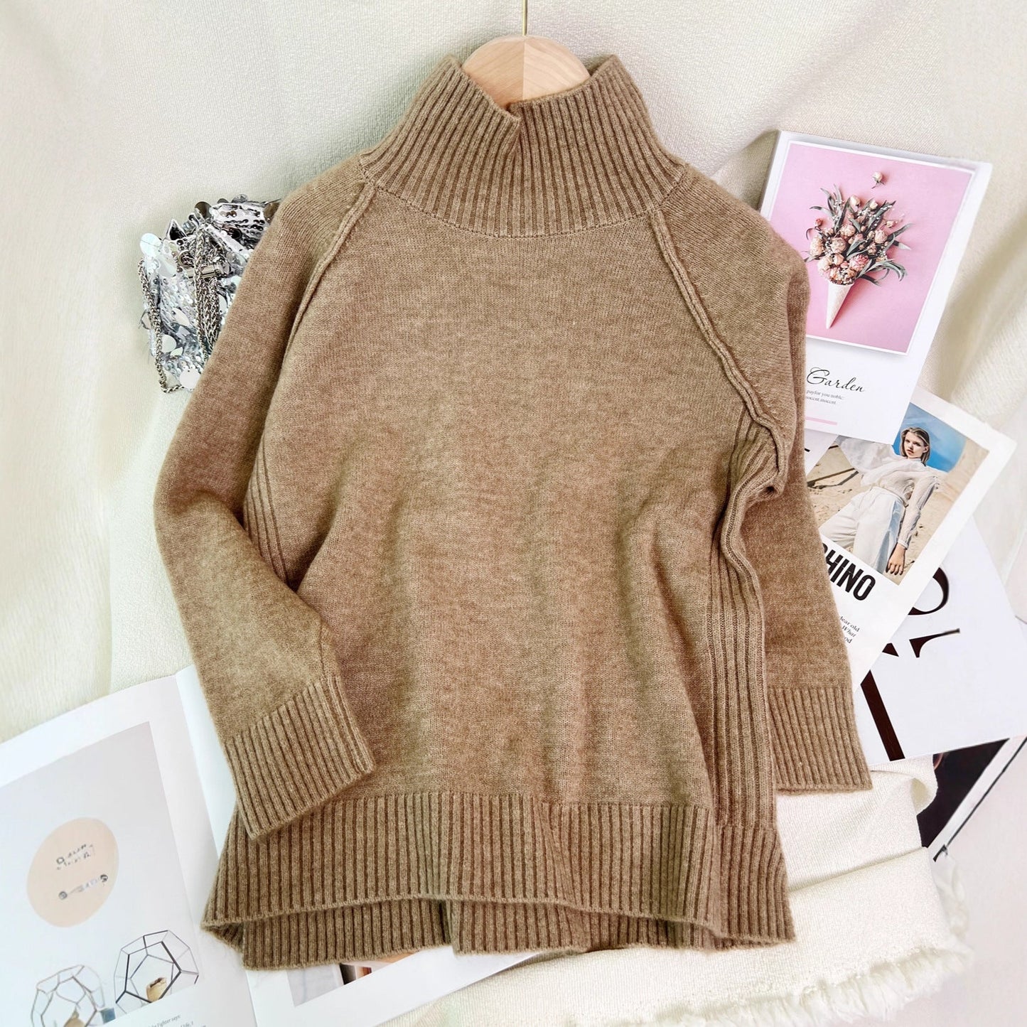 Damen Oversized Pullover Strukturiert Stehkragen Norvielle