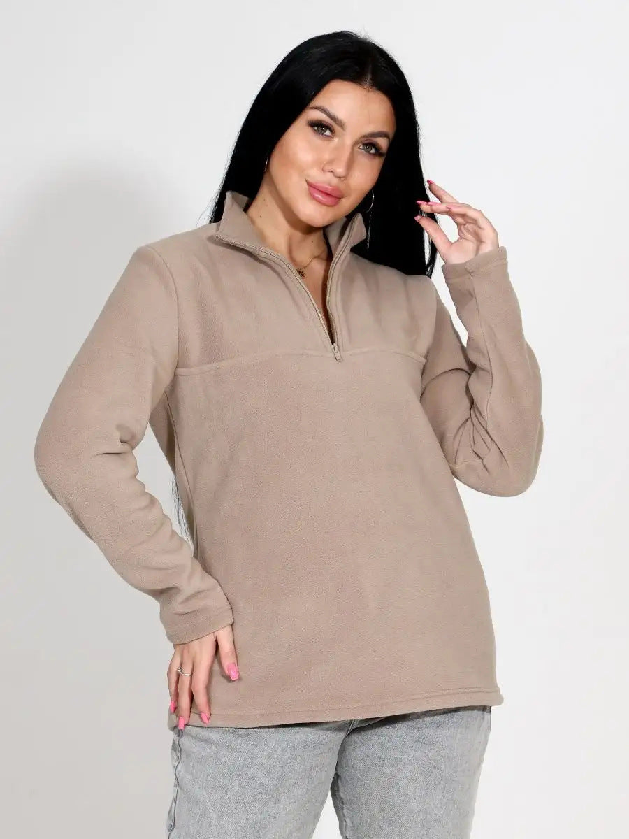 Damen Fleece Pullover Stehkragen Halbzipp Norvielle