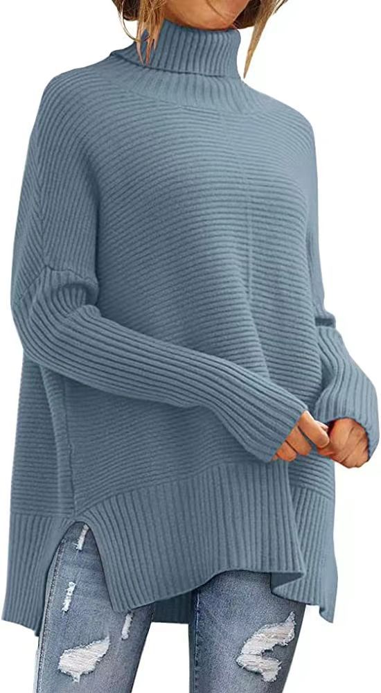 Damen Rollkragenpullover Feine Rippstruktur Asymmetrisch Beige