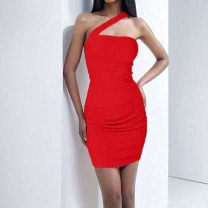 Damen Minikleid Asymmetrisch Gerafftes Oberteil Schwarz - Norvielle