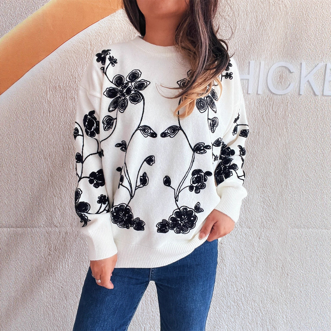 Damen Oversized Pullover Florales Design Norvielle - Norvielle