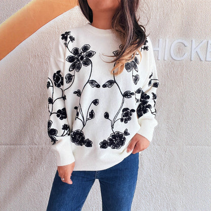 Damen Oversized Pullover Florales Design Norvielle - Norvielle