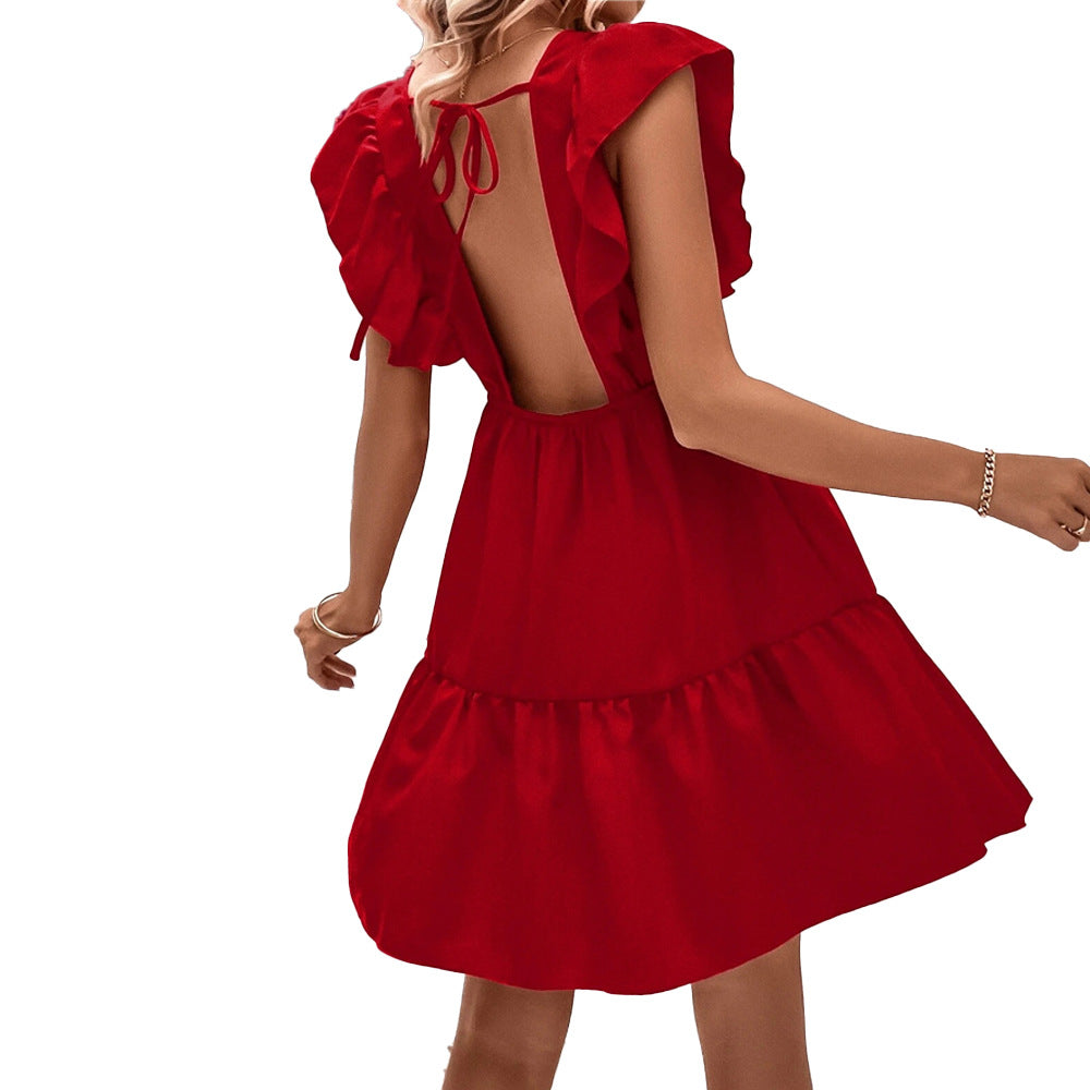Damen Sommerkleid Volantärmel Offener Rücken Norvielle
