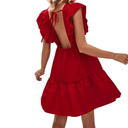 Damen Sommerkleid Volantärmel Offener Rücken Norvielle