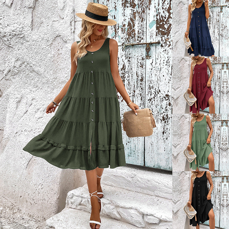 Damen Bodenkleid mit Knöpfen und Rüschen Norvielle - Norvielle