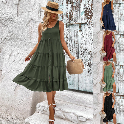 Damen Bodenkleid mit Knöpfen und Rüschen Norvielle - Norvielle