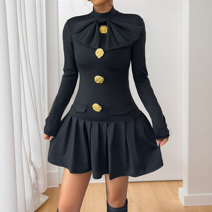 Damen Wickelkleid mit Stehkragen und Knöpfen Norvielle