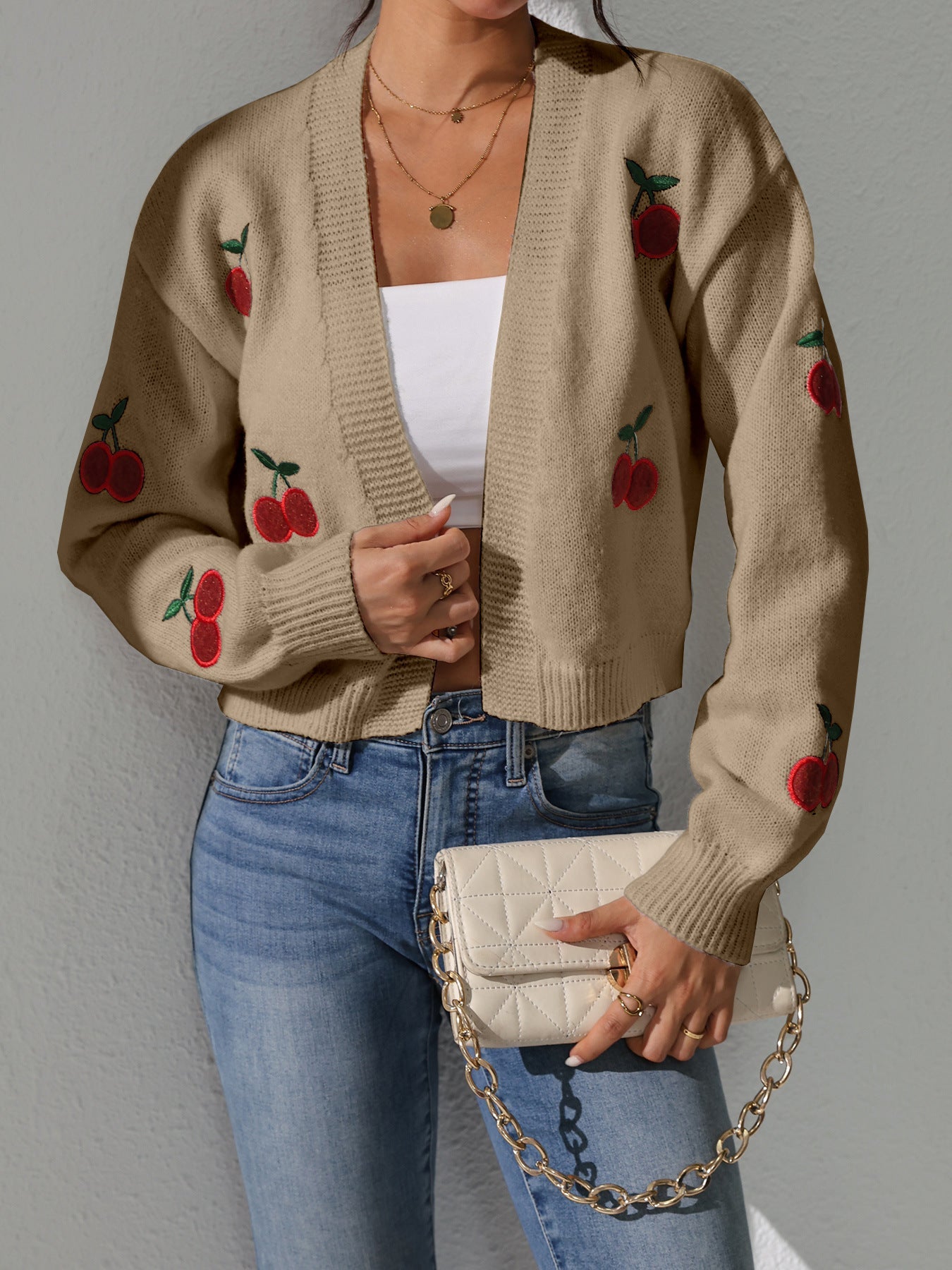 Damen Strickjacke Florales Kirschmuster Norvielle