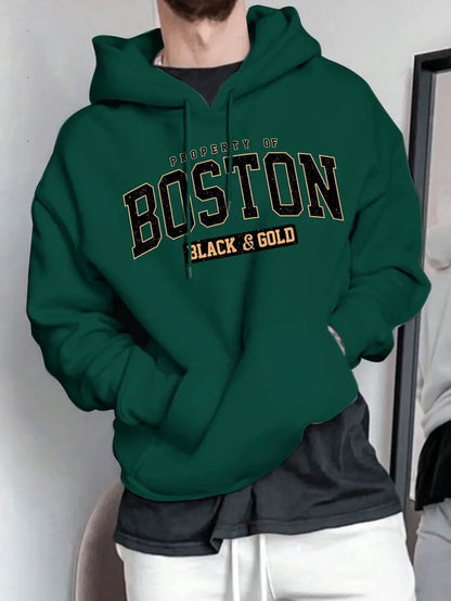 Herren Kapuzensweater Boston-Print Weich Norvielle