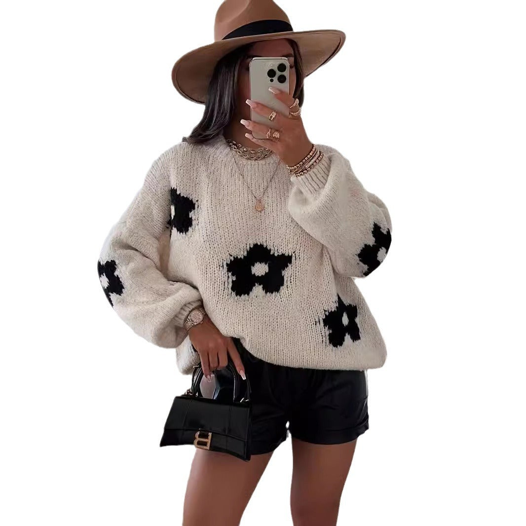 Damen Strickpullover Kuschelig Blumendesign Norvielle