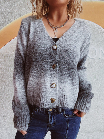 Damen Strickjacke Kuschelig Herzknöpfe Locker Norvielle