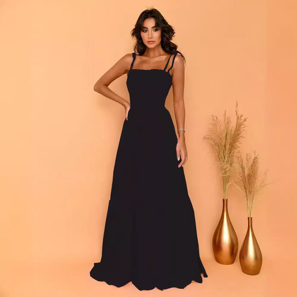 Damen Maxikleid Elastisch Verspieltes Bindeband Norvielle