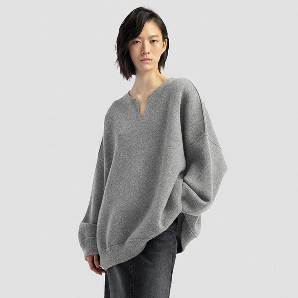 Damen Oversized Strickpullover V-Ausschnitt