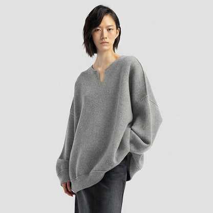 Damen Oversized Strickpullover V-Ausschnitt