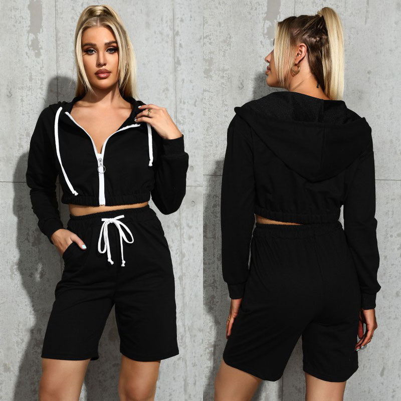 Damen Sport Set Kurzpullover High-Waist Shorts