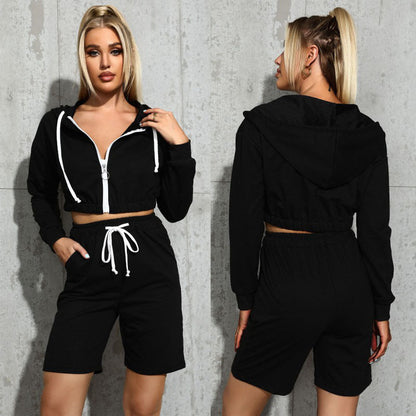 Damen Sport Set Kurzpullover High-Waist Shorts