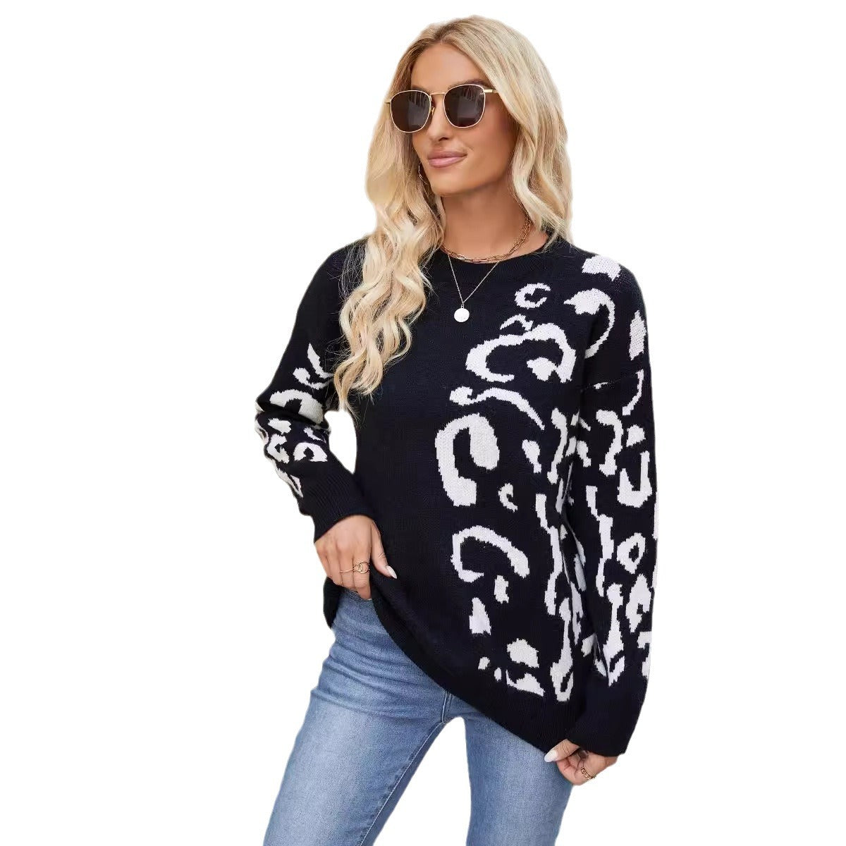 Damen Leopardenpullover Grobstrick Norvielle