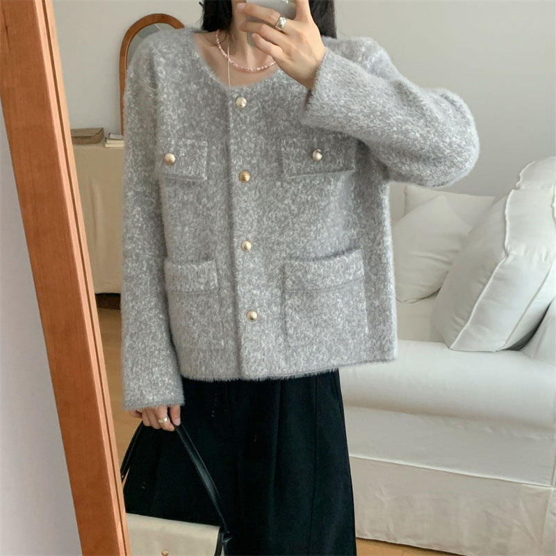 Damen Strickjacke Norvielle Perlenknöpfe Taschen