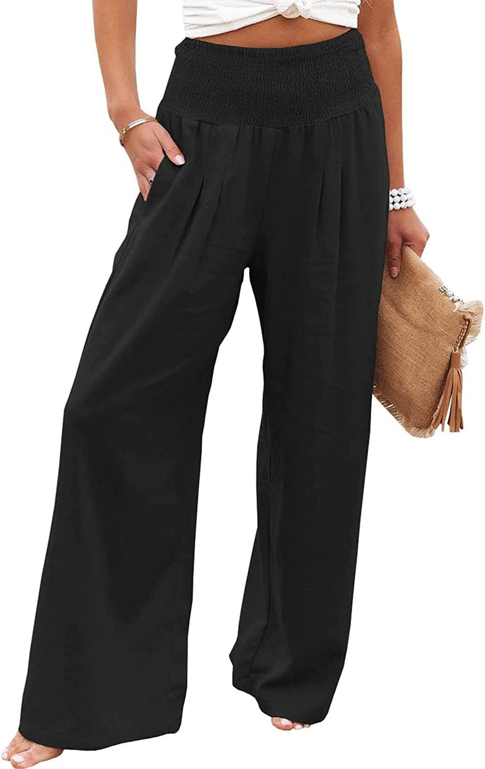 Damen Palazzo-Hose Elastischer Bund Seitentaschen