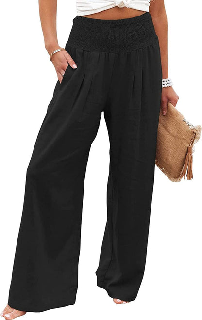 Damen Palazzo-Hose Elastischer Bund Seitentaschen