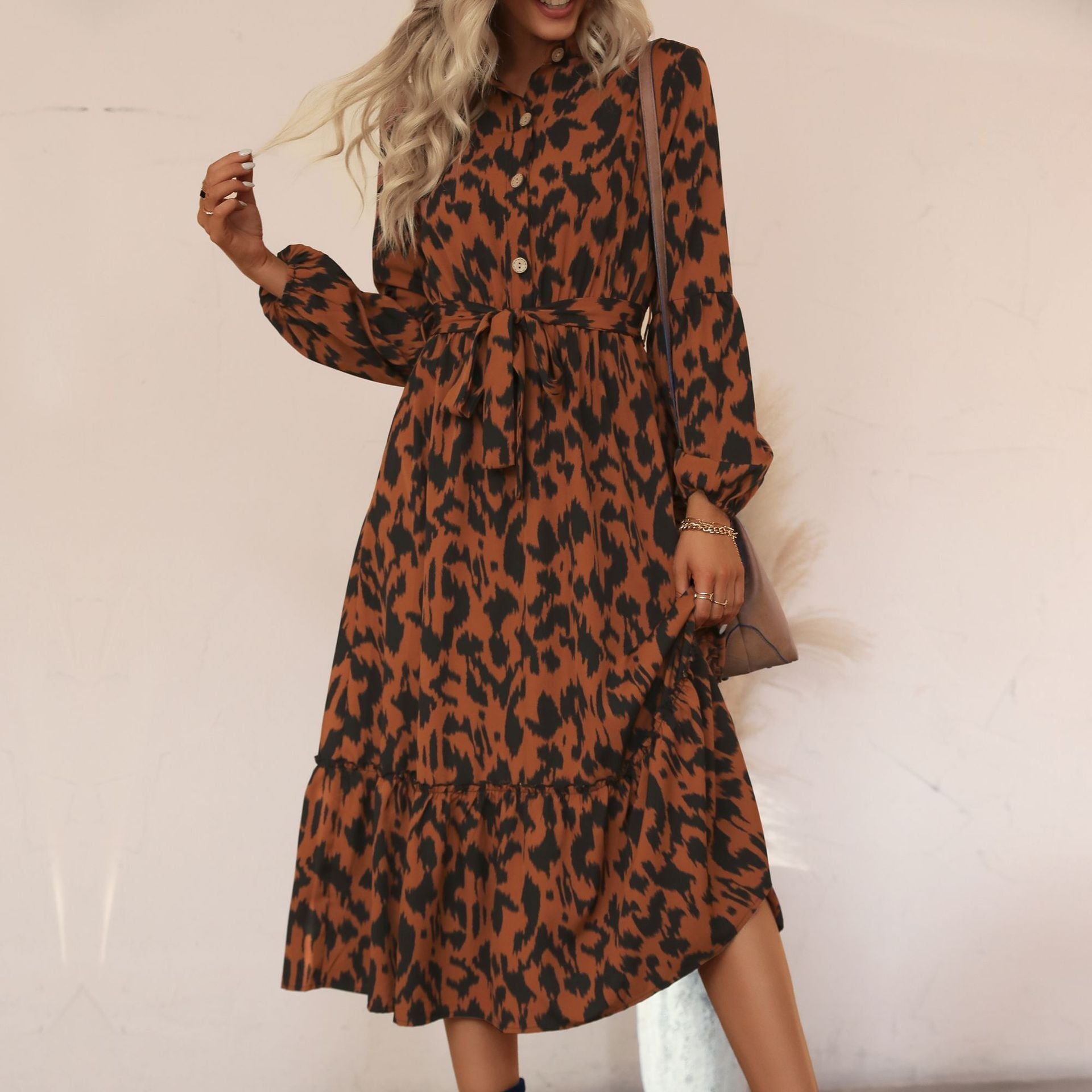 Damen Maxikleid Voluminöser Rock Elegantes Rüschenkleid - Norvielle
