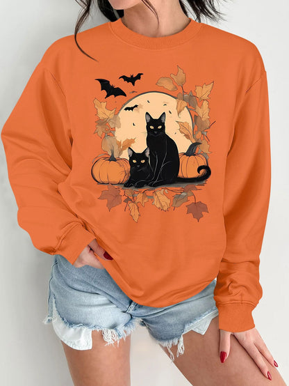 Damen Sweatshirt Herbstlich Katzen Kürbis Design Norvielle