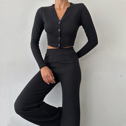 Damen Lounge-Set mit Knöpfen Weites Bein Norvielle