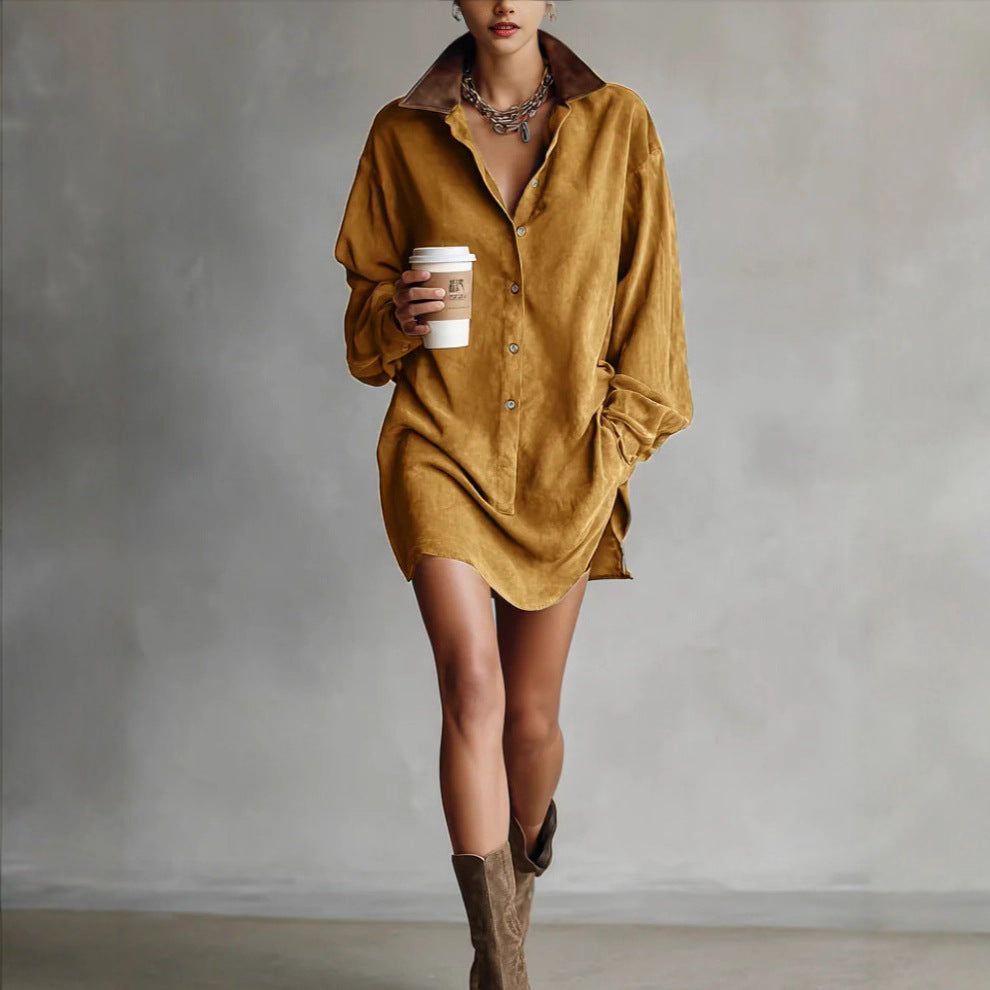 Damen Hemdblusenkleid mit Kragen Zeitgemäßer Schnitt