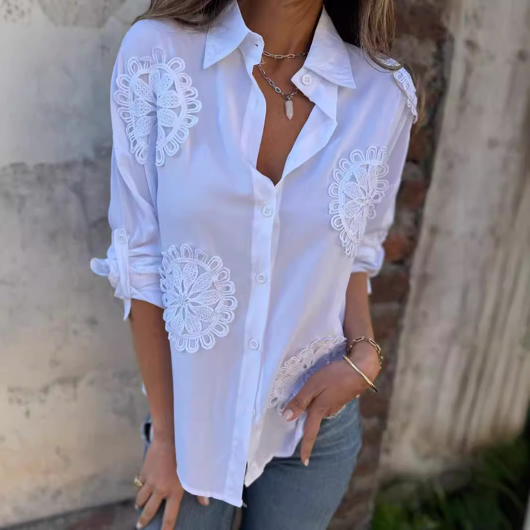Damen Bluse Spitzenapplikation Elegante Norvielle