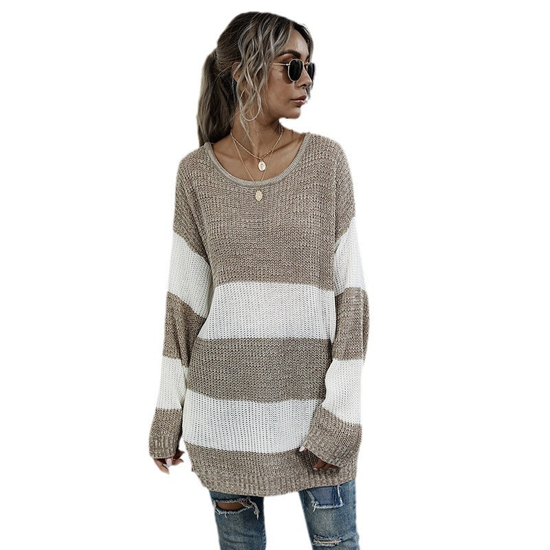 Damen Strickpullover Breite Streifen Norvielle