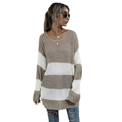 Damen Strickpullover Breite Streifen Norvielle