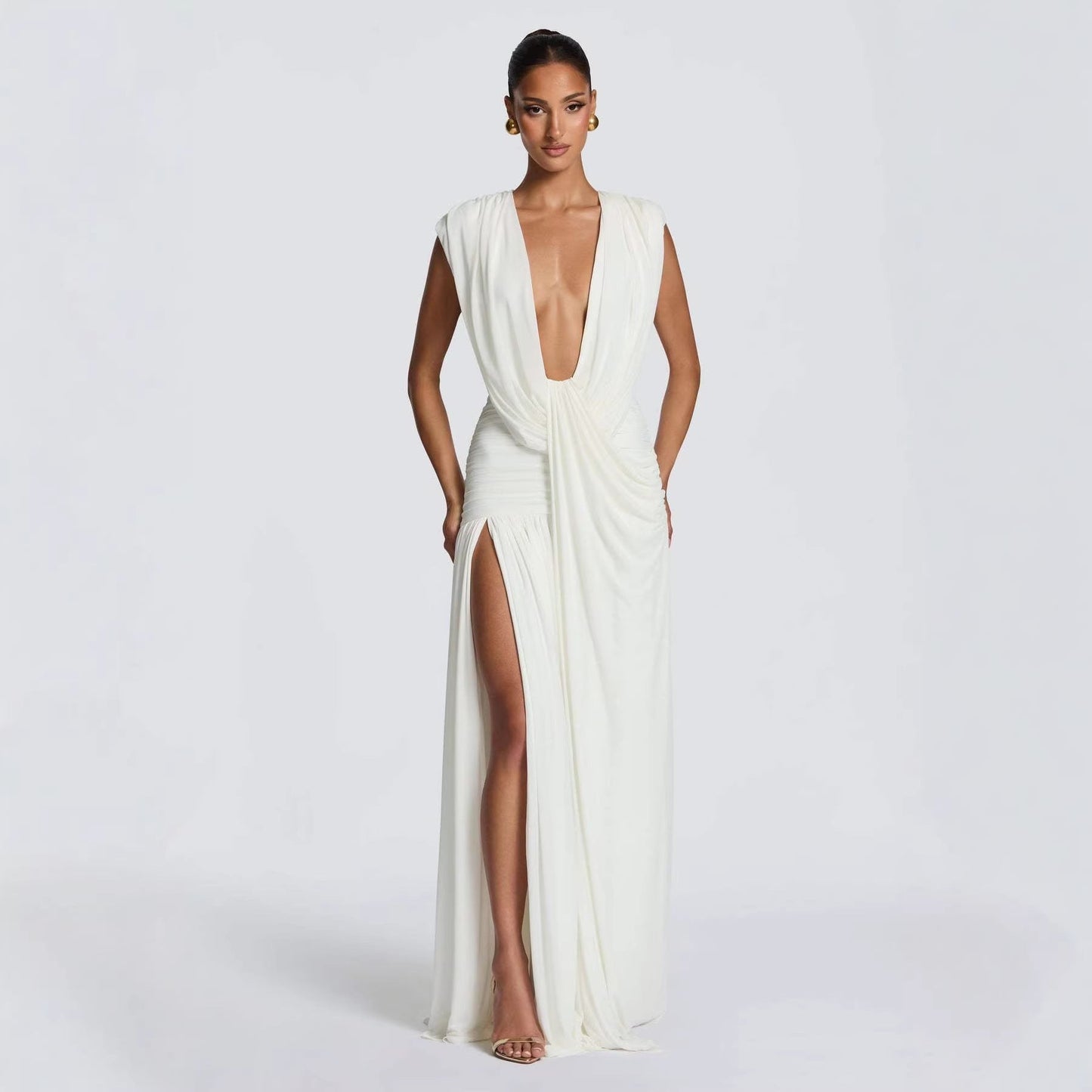 Damen Wickelkleid V-Ausschnitt Geraffter Rock Norvielle