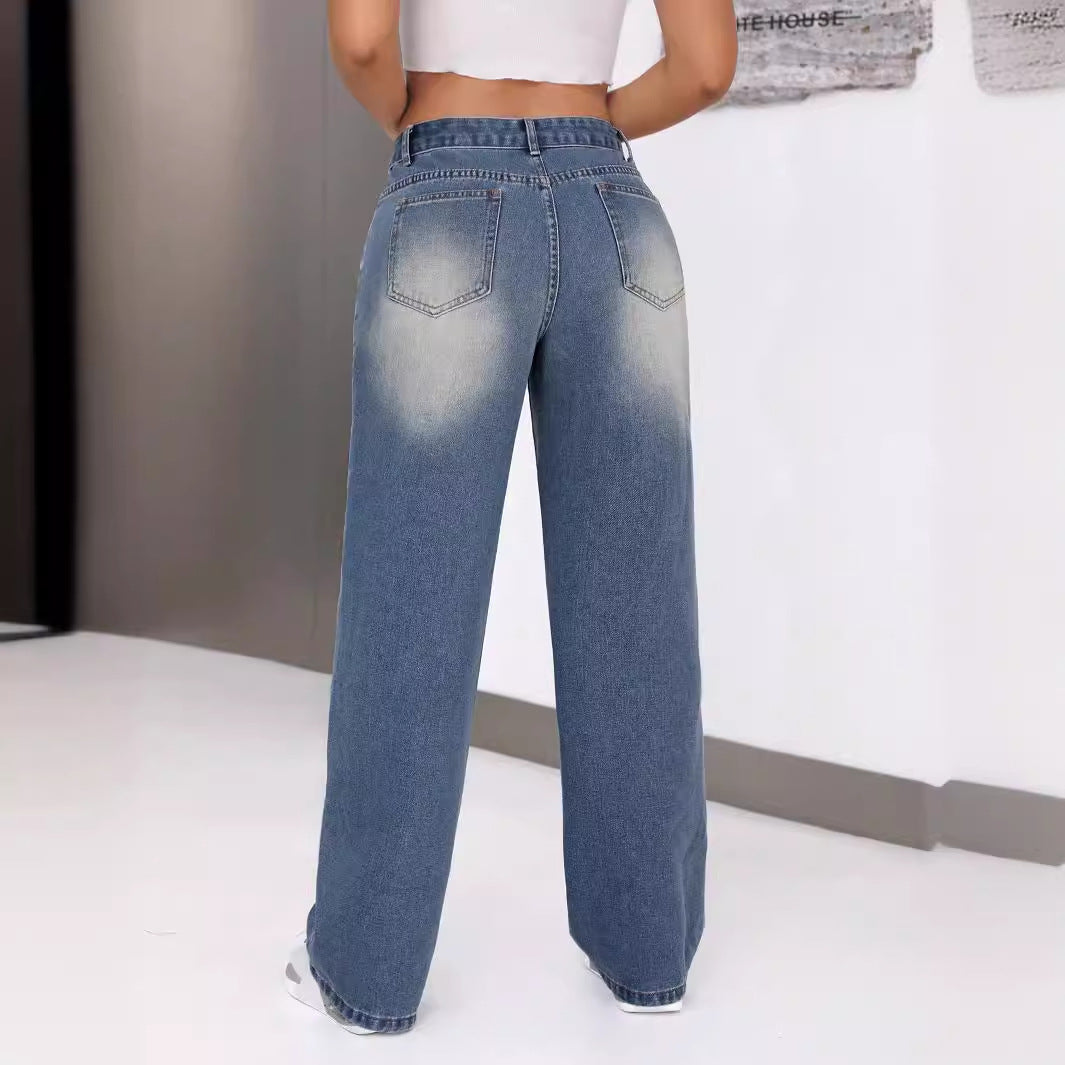 Damen Weite Jeans Mit Stylischem Schriftzug Norvielle
