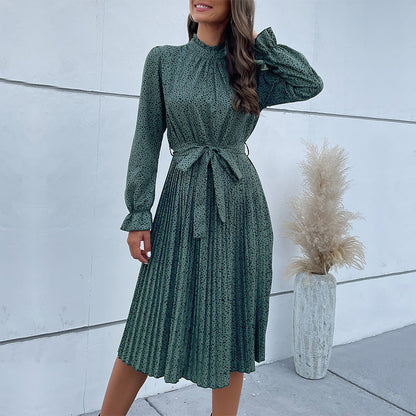 Damen Midi-Kleid Rüschensaum Taillengürtel Norvielle