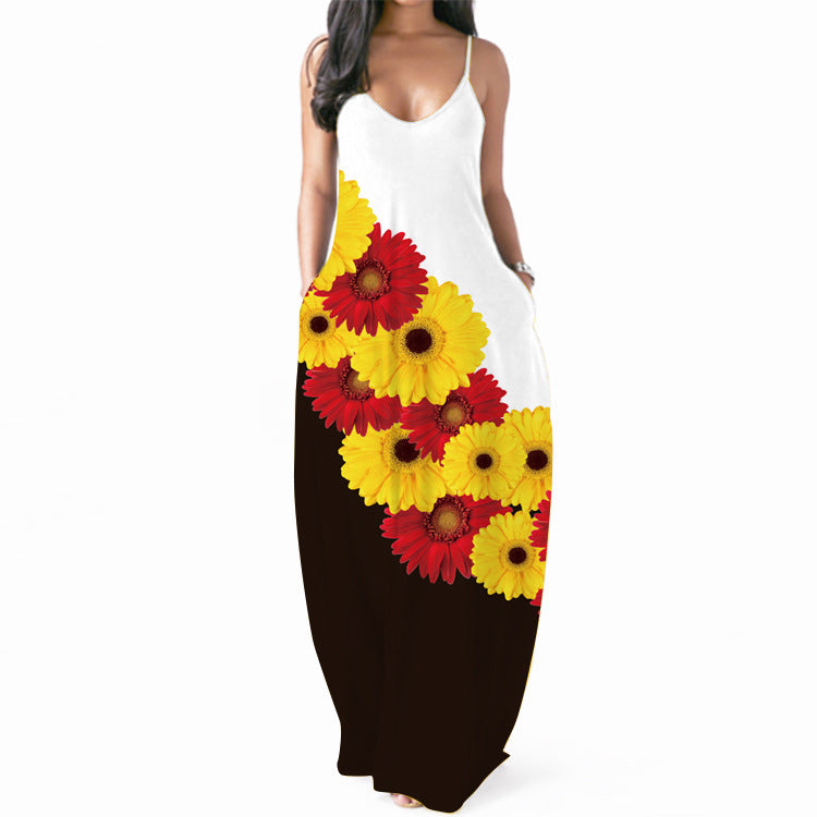 Damen Maxikleid mit Blumenmuster und Seitentaschen