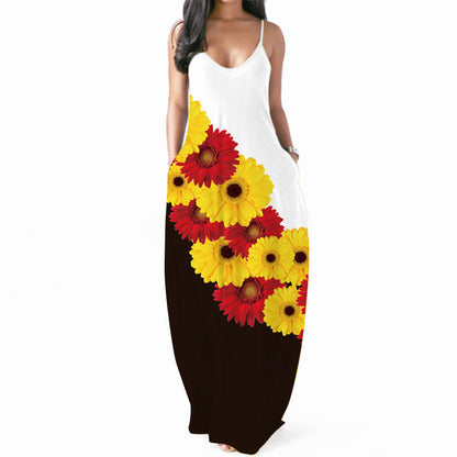 Damen Maxikleid mit Blumenmuster und Seitentaschen